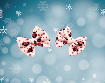 Minnie Mouse Santa Christmas Snowflakes Piggies Bow Set/ Baby & Girls Christmas Hair Bows/Alligator Hair clips/ Nylon ponytails upon Request