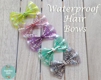 Waterproof Stripe Bows For Girls or Babies, PVC, Transparent Bows, Clear bows, Handmade Bows, Hair Accessories, Baby Headbands