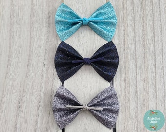 Glitter Faux Leather Bows For Girls or Babies, Handmade Bows, Hair Accessories, Baby Headbands