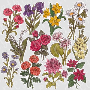 Birth Flower Stickers | Waterproof Sticker