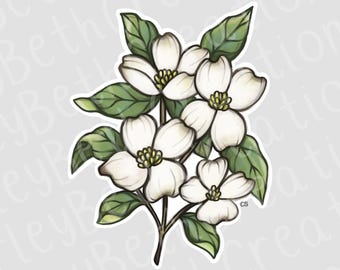 Dog Wood Flower Sticker | Botanical Sticker | Waterproof Sticker