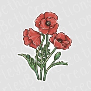 Red Poppy Flower Sticker | Botanical Sticker | Waterproof Sticker