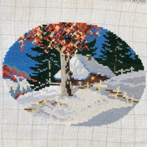 Wiehler gobelin Winter landscape, Wiehler Handmade Gobelin, Wall Art, Vintage Wall Tapestry, DMC Embroidery, Hand Embroidered Needlepoint