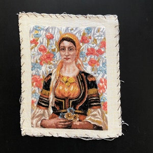 Gobelin Girl from Kalotintsi, Wiehler Handmade Gobelin, Wall Art Decor, Vintage Wall Tapestry, DMC Embroidery, Hand Embroidered Needlepoint