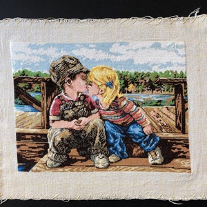 Gobelin Promise, Wiehler Handmade Gobelin, Wall Art, Vintage Wall Tapestry, DMC Embroidery, Hand Embroidered Needlepoint, Vintage Wall Decor