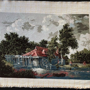 Gobelin Dutch mill, Wiehler Handmade Gobelin, Wall Art, Vintage Wall Tapestry, DMC Embroidery, Hand Embroidered Needlepoint, Wall Decor