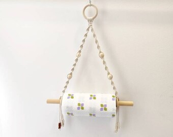 Pappersrullhållare, Boho badrumsförvaring, Pappershållare, Pappershanddukshållare, Makramé väggbonad heminredning, Shabby Chic