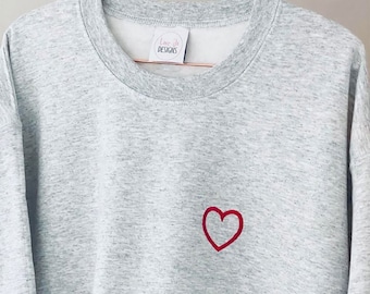 Embroidered plain outline heart Sweatshirt-Sweater