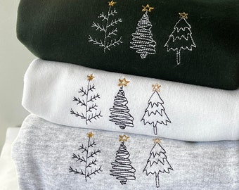 Simple Tree Doodles - Embroidered Christmas Jumper - Hand drawn design