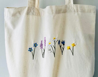 Wildflower Embroidered Tote Shopping Bag