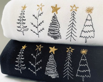 Croquis d’arbre de Noël - 5 arbres brodés - Pull de Noël - Sweat-shirt unisexe/femme - Design subtil