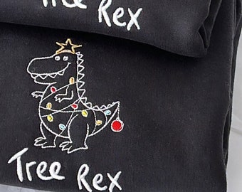 Tree Rex - Pull de Noël - Pull Brodé - Pull de Noël mignon - Dinosaure