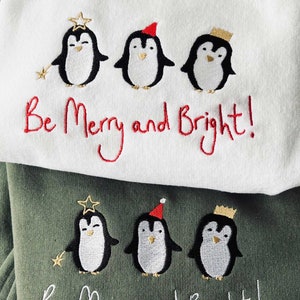 Merry & Bright Penguins - Embroidered Christmas Jumper