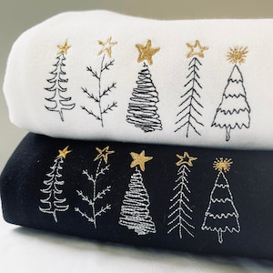 Christmas Tree Sketch - 5 embroidered trees - Christmas Jumper - Unisex/Women&#39;s Sweatshirt - Subtle Design