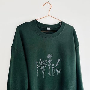 Embroidered Cosy Unisex Sweater - Hand drawn fine line floral designs