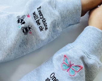 Embroidered Positive Sleeve reminder Sweatshirt /Sweater with Bees & Butterfly