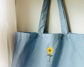 Eco-friendly  Sunflower Embroidered Tote Shopping Bag