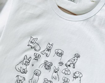 EASILY DISTRACTED by dogs - Embroidered Organic T-shirt- Embroidered Tee