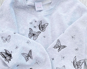 MUITAS BORBOLETAS - Suéter bordado - Super fofo e único - Perfeito para primavera/verão