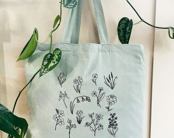 Eco-friendly spring flowers Embroidered Tote Shopping Bag