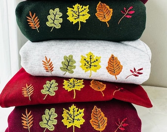 Autumn leaves Embroidered Sweatshirt - Cute Autumn Fall Sweater, Autumn Leaves, Embroidery, Sweatshirt, Nature, Halloween, Autumn Gift