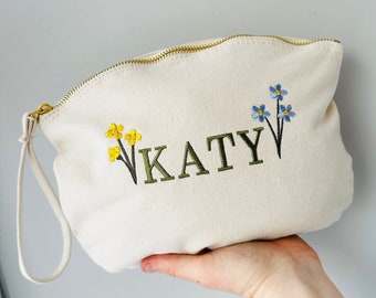 Personalised Organic Cotton Make-up Bag - Eco Friendly - Wash Bag - Valentines - Mother's Day Gift