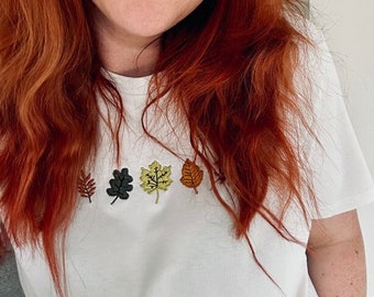 Autumn Leaves T-shirt - Embroidered Organic Cotton Unisex T-shirt