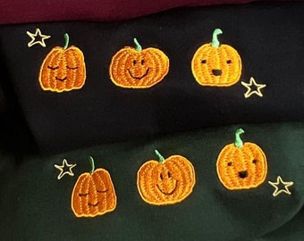 Embroidered Jumper 'Trio of Pumpkins' Cute Autumn Sweater, Halloween Sweatshirt, Pumpkin Sweatshirt