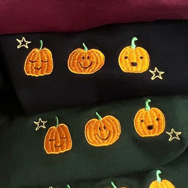 Embroidered Jumper 'Trio of Pumpkins' Cute Autumn Sweater, Halloween Sweatshirt, Pumpkin Sweatshirt