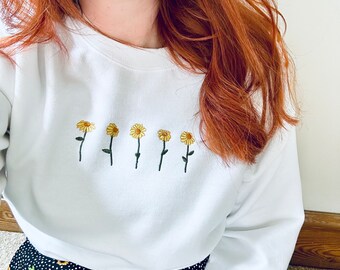 Embroidered Sunflowers Sweatshirt - Spring/Summer Jumper - Floral Embroidered Hoodie