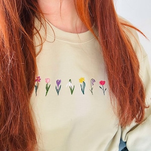 Spring miniature florals Embroidered Sweatshirt or Hoodie, Unisex Crewneck Sweater, Nature Lover, Gardening, Floral Embroidery, Gift Idea