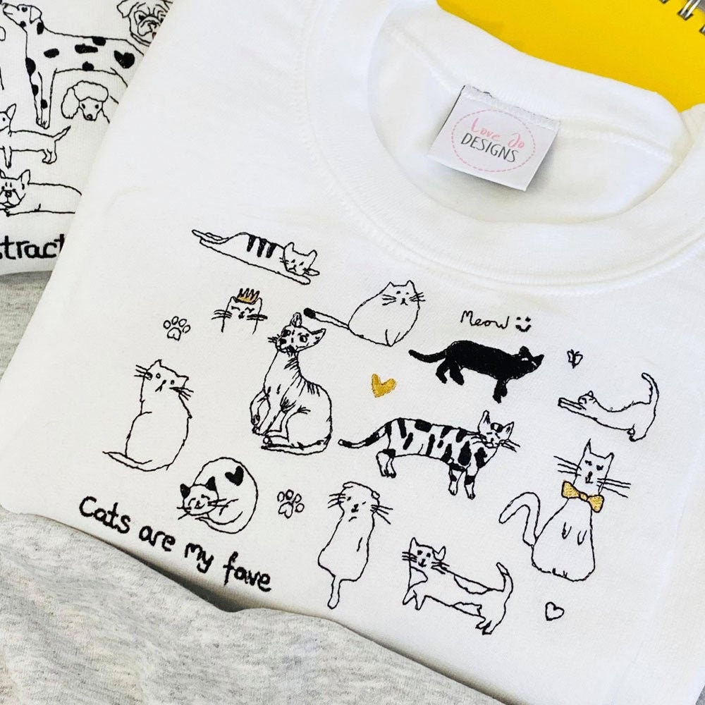 Cats Are My Fave - Embroidered Sweatshirt Cat Lover Sweater Gift