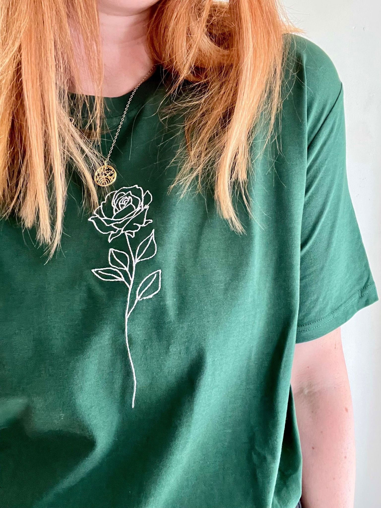 T-shirt Clothing Designs Embroidered Drawn Rose Etsy Soft - Single Sustainable Organic Unique Rose Top Hand