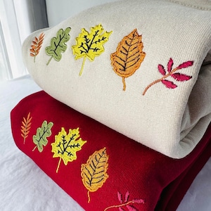 Autumn leaves Embroidered Sweatshirt - Cute Autumn Fall Sweater, Autumn Leaves, Embroidery, Sweatshirt, Nature, Halloween, Autumn Gift