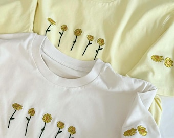 Embroidered Sunflowers T-shirt Unisex Organic Cotton - Spring Summer Top