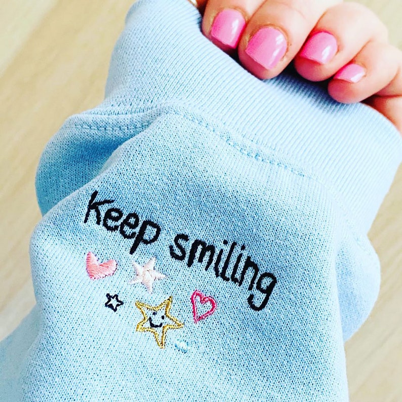 Embroidered Sleeve ADD ON 'Keep smiling' Please read description carefully image 1