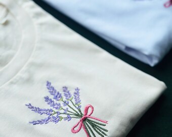 Embroidered Lavender Bouquet Unisex T-shirt