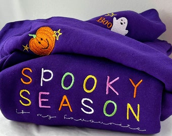 Spooky Season Embroidered Sweatshirt - Cute Autumn Pumpkin Ghost Sweater, Sweatshirt, Halloween Jumper