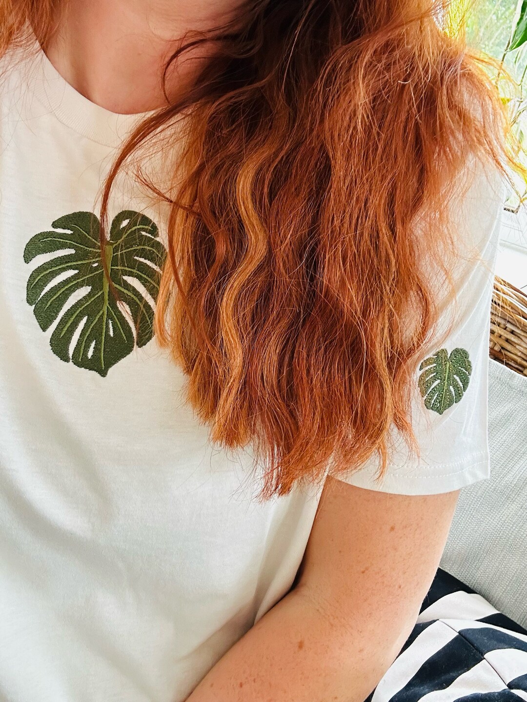 Embroidered Monstera Leaf Unisex Organic Cotton T-shirt - Plant Lover Gift