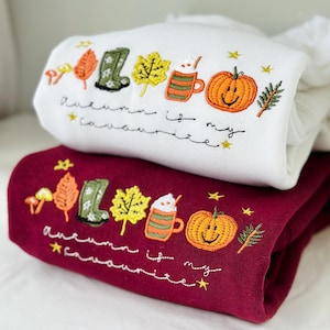 Embroidered Jumper &#39;Autumn is my favourite&#39; Cute Autumn Sweater, Halloween Sweatshirt, Autumn Leaves, Pumpkin Sweatshirt, Christmas time.