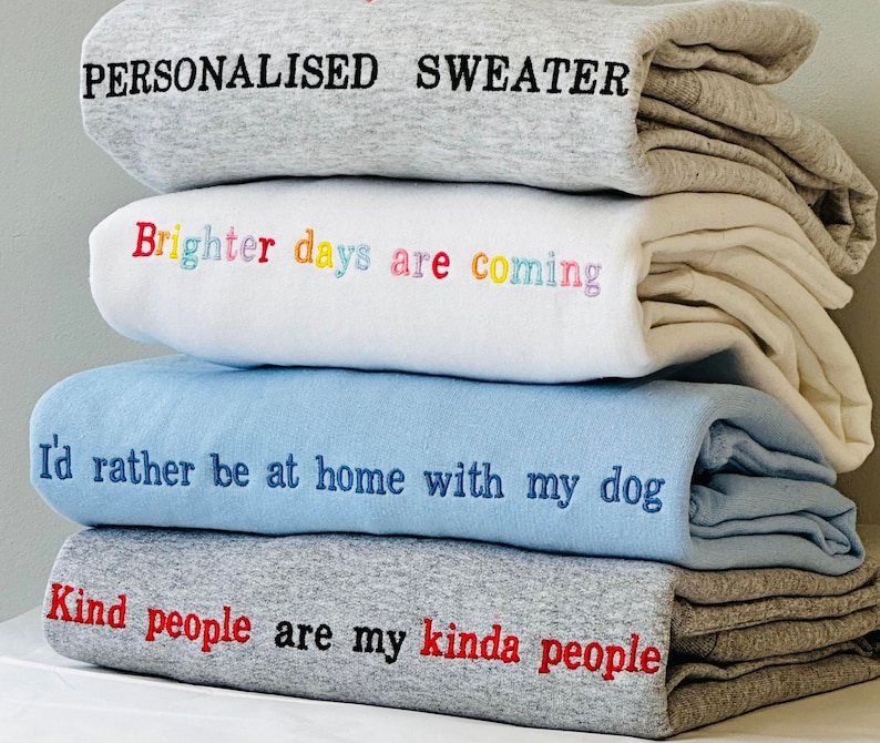 Embroidered Sweatshirt, Personalised Hoodie Text, Cosy Unisex Jumper, Custom Sweater, Embroidery, Gift Ideas image 2