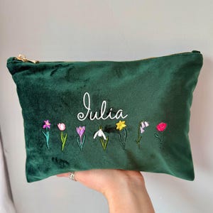 Borsa per il trucco floreale ricamata personalizzata - Ecologica - Borsa da bagno - Regalo per il trucco per la festa della mamma