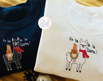 Christmas Llama Jumper - Embroidered Sweater - Cute Christmas Sweater - Fa la la la llama!