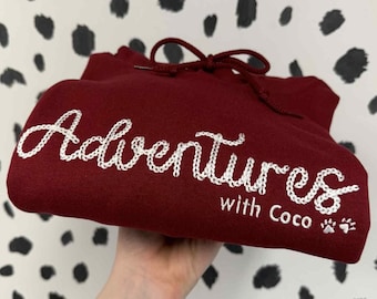 Personalised Dog Walking Adventures Hoodie - Embroidered Dog Lover Gift