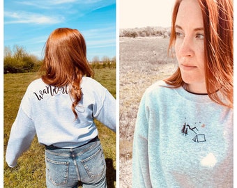 WANDERLUST NIGHT SKY -Embroidered Sweater - Super Cute & Unique - Perfect for Spring/Summer - Camping trips and adventures!