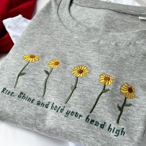 Embroidered Sunflowers T-shirt Unisex Organic Cotton - Spring Summer Top