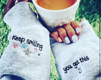 Embroidered Heart Sweatshirt, Keep Smiling & You Got This Sleeves - Unique Positive sweatshirt/Hoodie