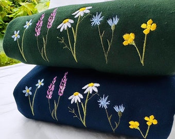 Wildblumen Besticktes Sweatshirt, Unisex Pullover mit Rundhalsausschnitt, Naturliebhaber, Gartenarbeit, Blumenstickerei, Geschenkidee