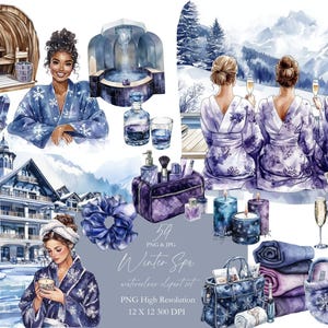 Winter Spa gezellige clipart planner meisje aquarel journaling cottagecore gezellige cottage sfeer Retreat Me Time winter bruid uitnodigen