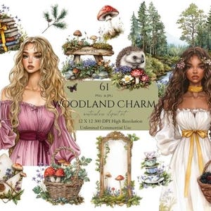 Fille de l'agenda mignon Clipart breloque des bois aquarelle journalisation coquette lunatique été forêt décor inviter